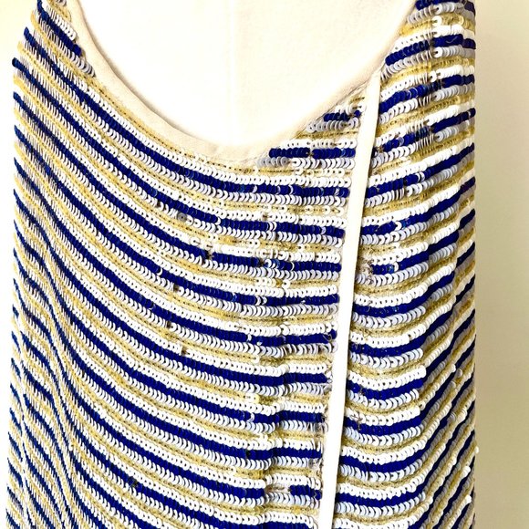 Sequined Striped Long Tank w/Silk Cream Piping Size Large by Theory - Picture 7 of 11